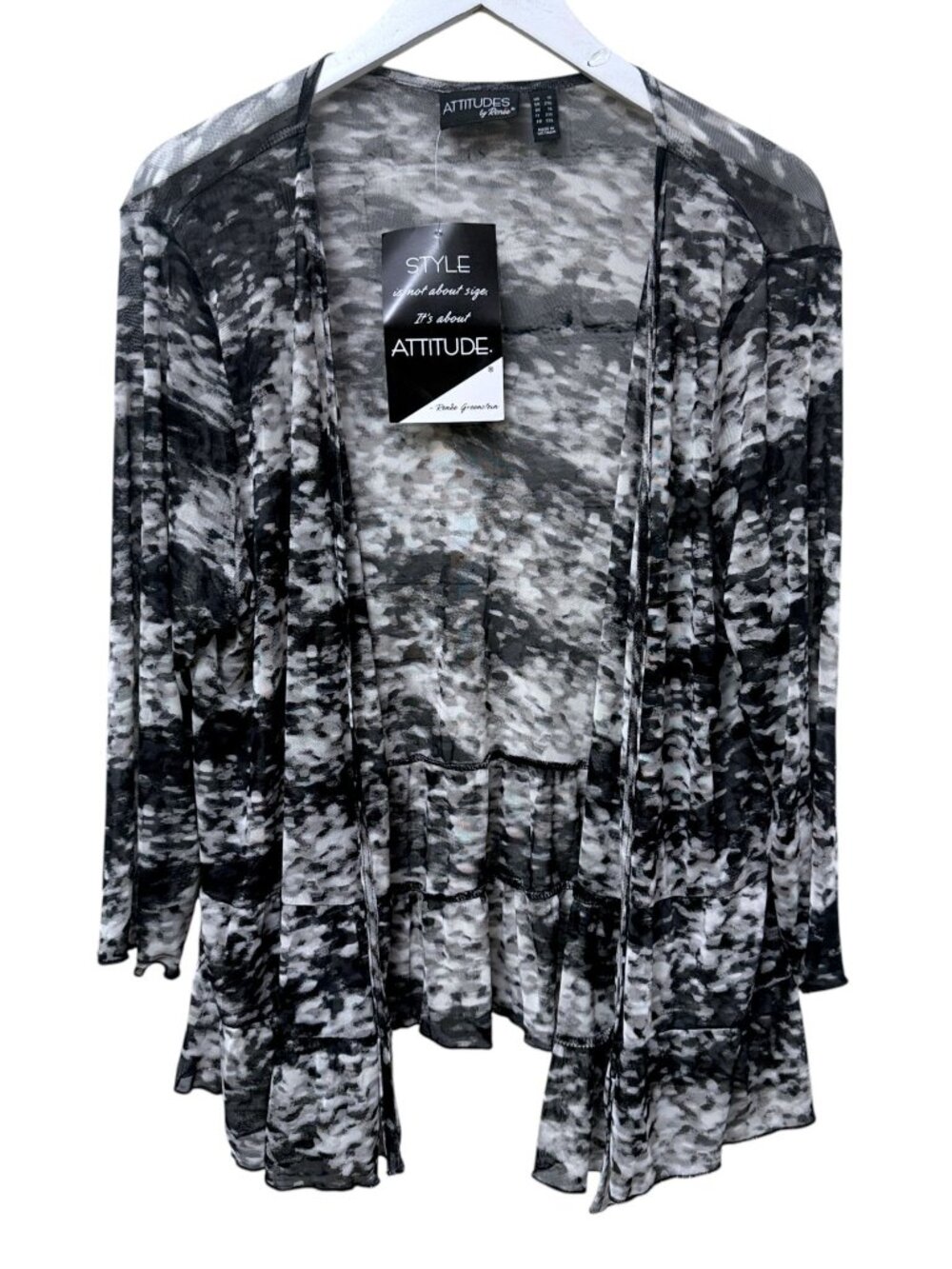Attitudes by Renee Sheer Light Jacket Top Plus Size 1X Black Mesh Cardigan NWT